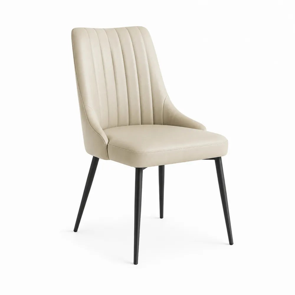 Silla de cuero sintético beige con patas de metal