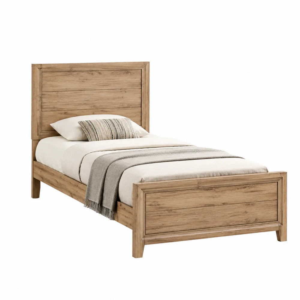 Cama individual de madera de pino color roble 200x90 cm