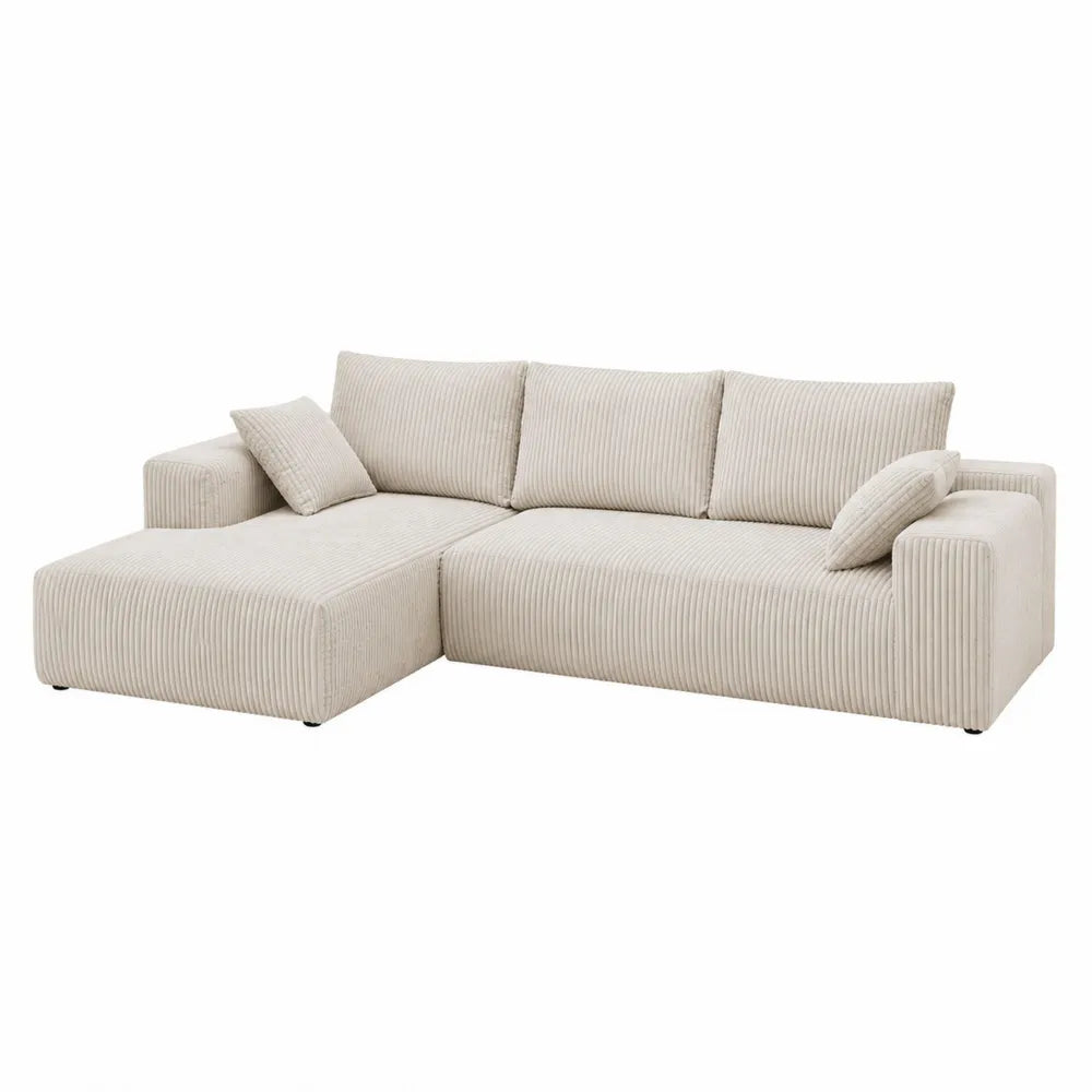 Sofá Esquinero de Pana Beige con Chaise Longue