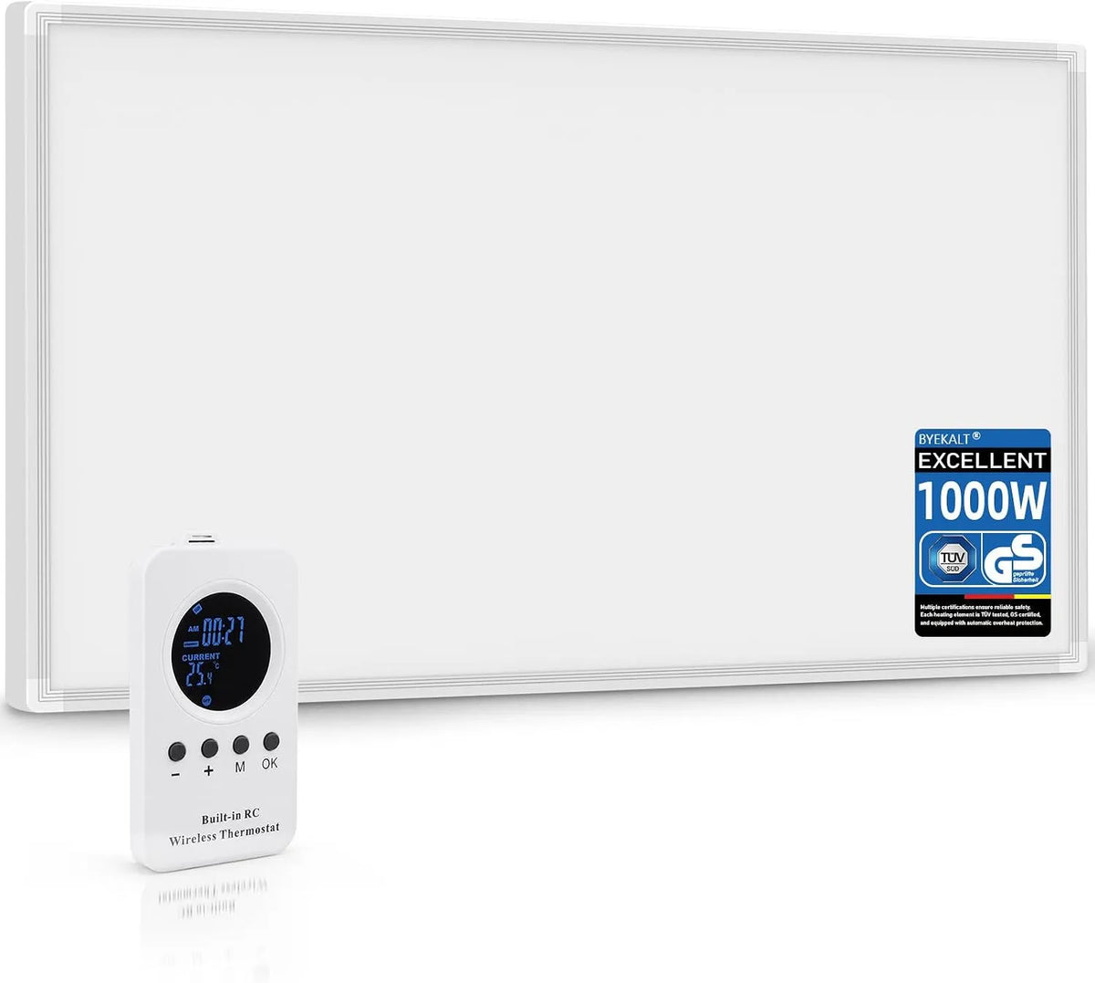 Infraroodverwarming met 1000 W, 3 seconden, 120 °C, 1 °C, wandmontage en regelbare thermostaat