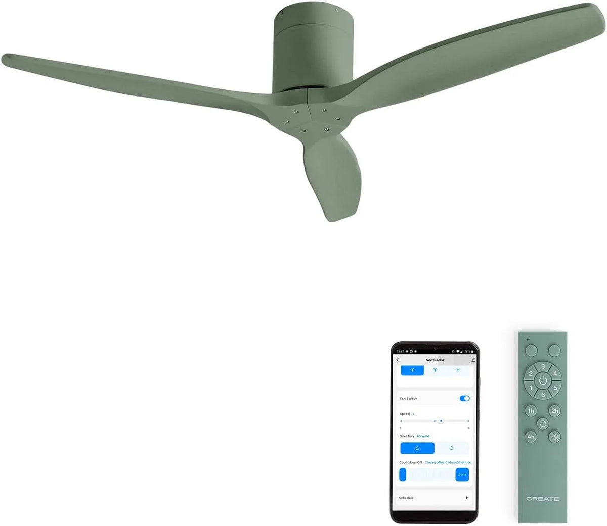 Ventilator met 40 W, 132 cm, 6 snelheden, wifi, timer, 4 uur, 25 m2 en afstandsbediening