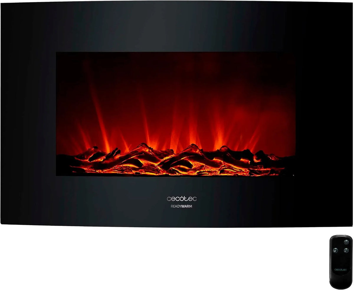 Elektrische haard, timer, Cecotec Ready Warm 3510 Decoratieve elektrische open haard, maximaal vermogen 2000 W, 2 intensiteiten, gebogen paneel