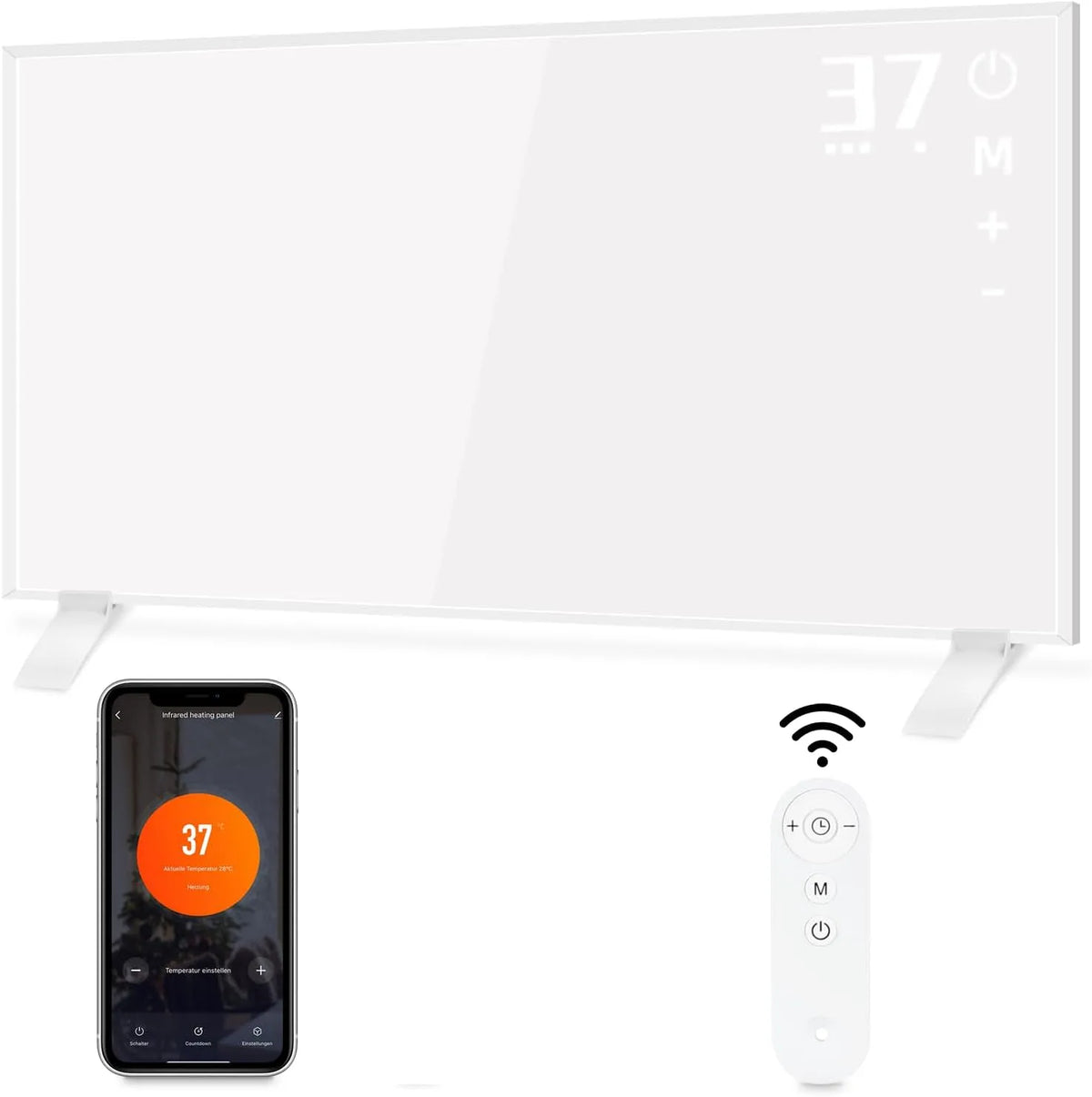 Infraroodverwarming, 450 W, wandmontage, wifi, thermostaat, staande verwarming, afstandsbediening & app-bediening, infraroodpanelen