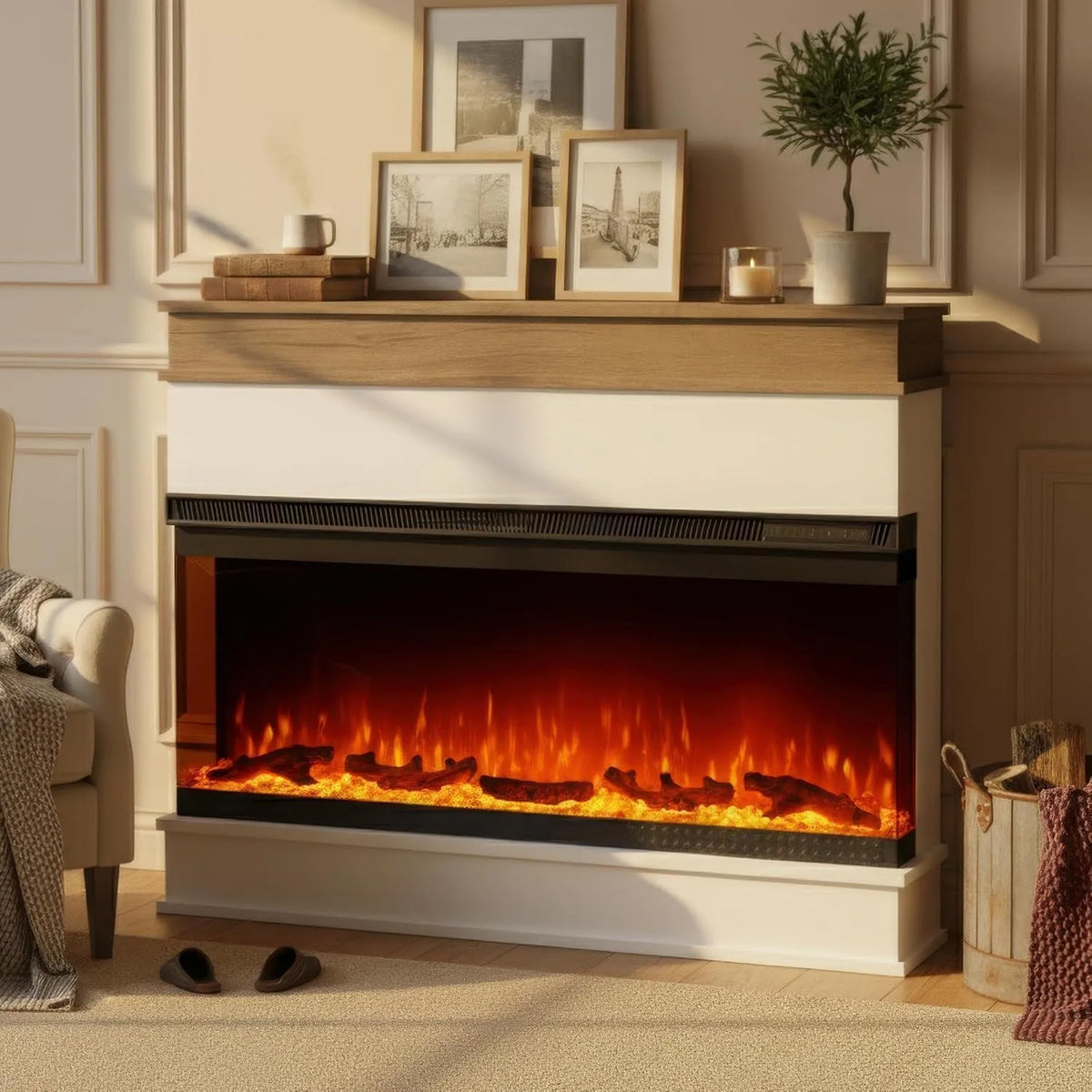 Elektrische haard met 101 cm, 18 °C, 28 °C, 5,1 inch, 8 uur, timer, afstandsbediening en wit