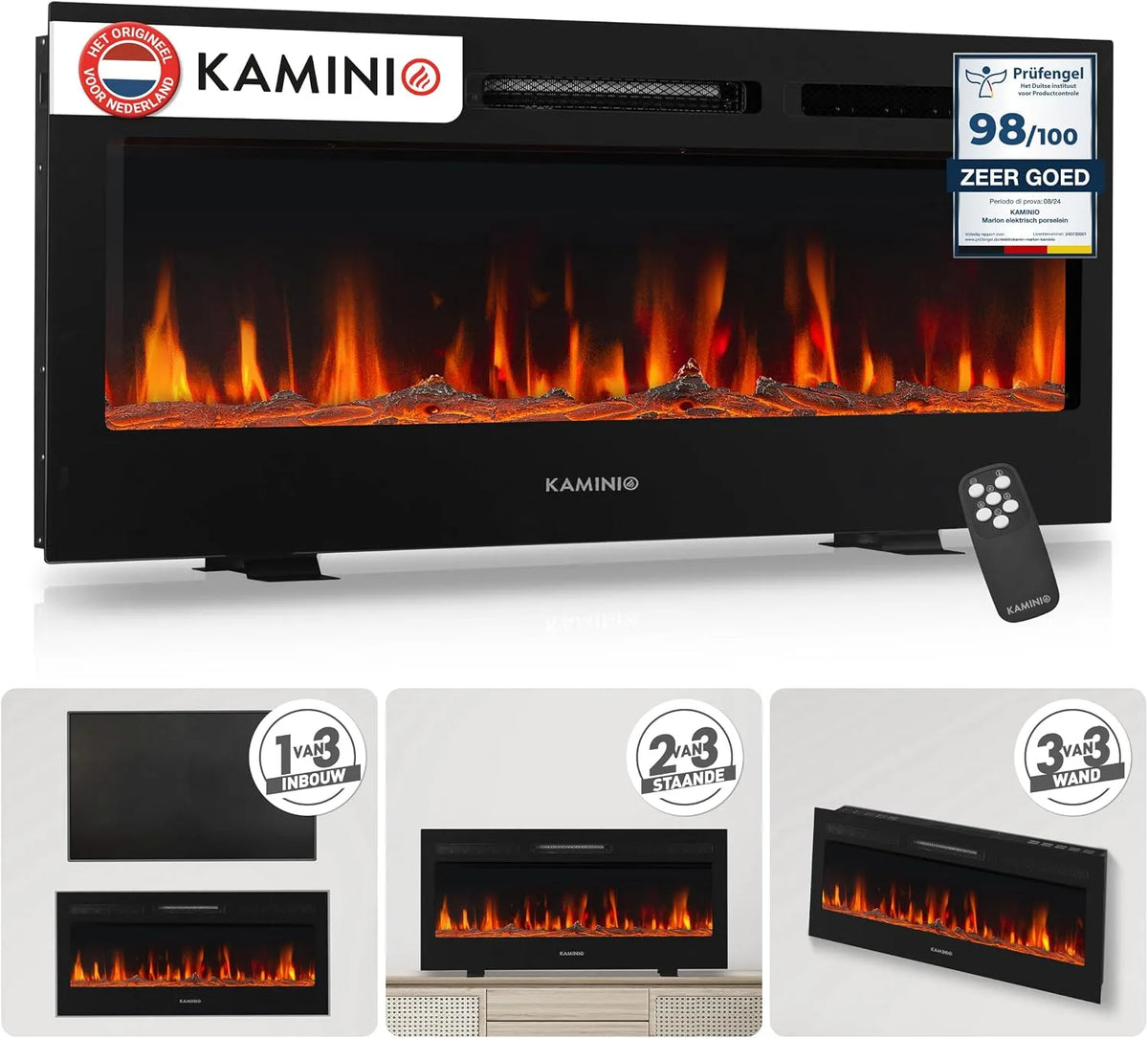 Elektrische haard met 42 inch, 3-in-1 en afstandsbediening, Elektrische 3-in-1 haard met verwarming