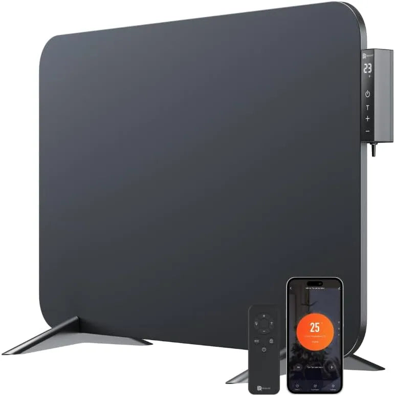 Infraroodverwarming, WIFI en app, tot 10m2 zwart, als wandverwarming of mobiele verwarming, energiebesparend