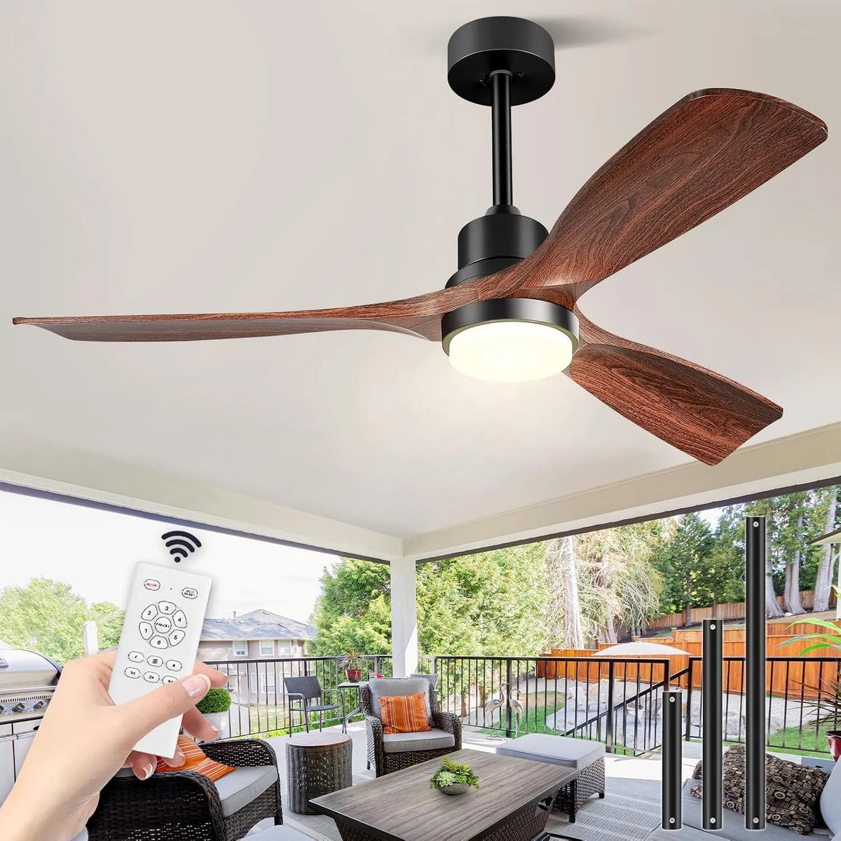Ventilator, 6 snelheden, 52 inch 132 cm, geluidsarm DC-motor, zomer, walnoot, timer, 3 vleugels, ETL-vermeld, winterfunctie, Plafondventilator