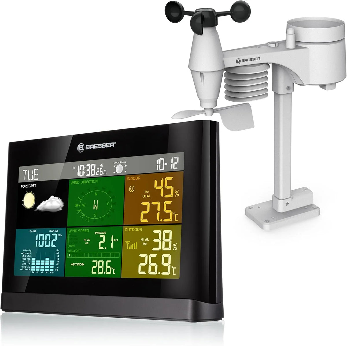 BRESSER 5-in-1 Comfort Weercenter met Kleurendisplay met 5-in-1 en draadloze werking