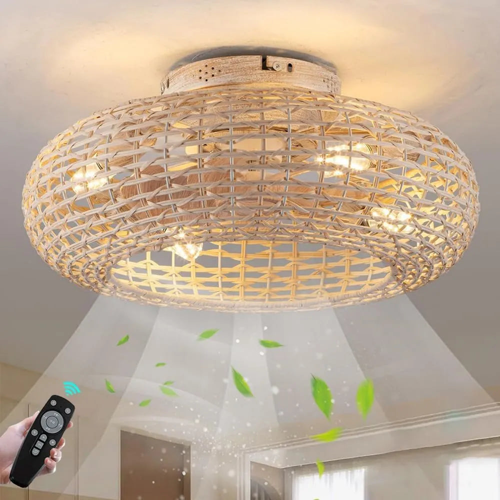 Ventilator, E27, 6 snelheden met timer, Plafondventilator, Slaapkamer Woonkamer Eetkamer Keuken Kantoor Lamp
