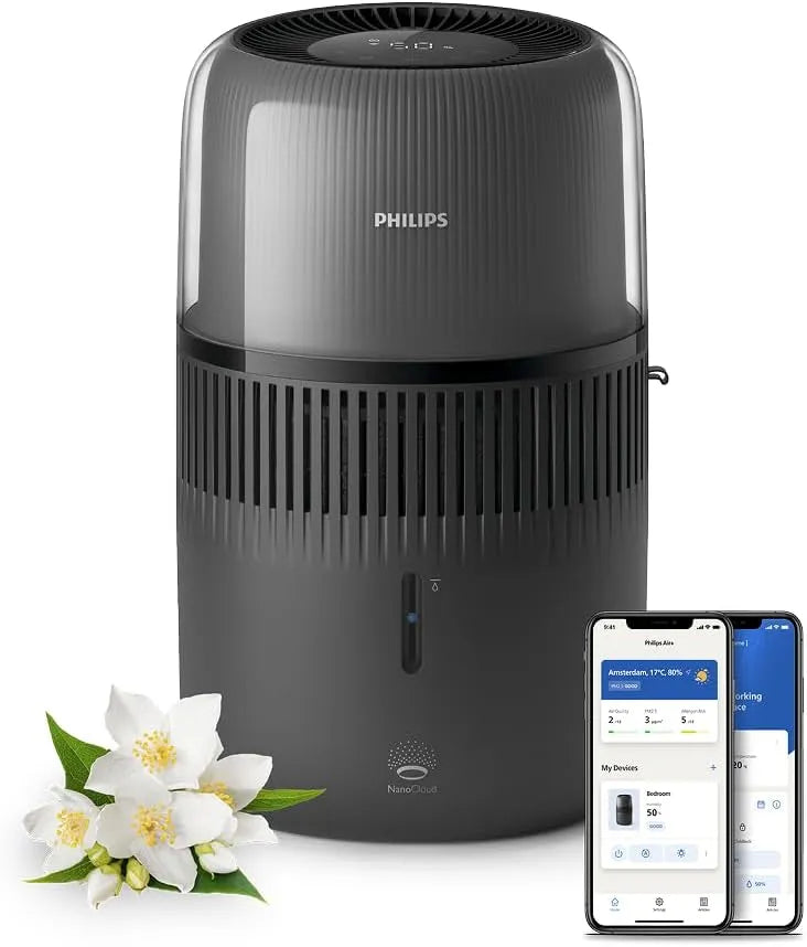 Philips Ventilator met 50 m2, 37 UUR, waterreservoir, geluidsarme werking en zwart