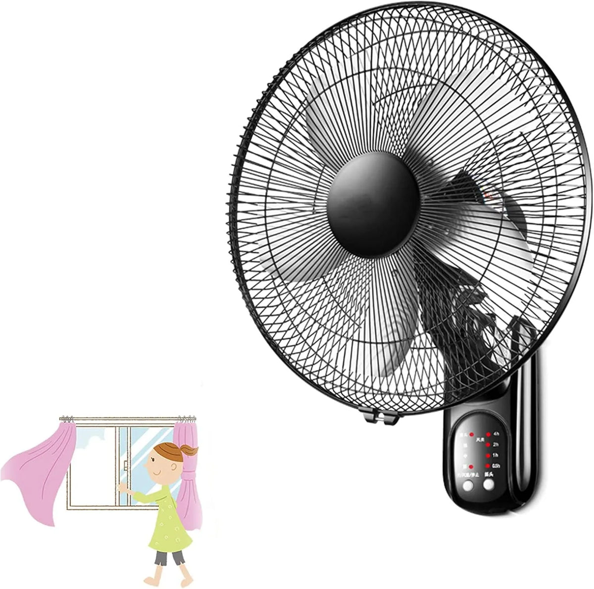 Ventilator, zwart-18inch, Thuis Muurventilator Timer & Afstandsbediening Aluminiumlegering 5 Bla