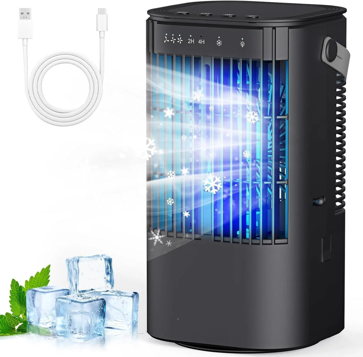Mobiele airconditioner en Luchtkoeler, 4-in-1 mini-luchtkoeler met watertank 1000 ml sfeerlicht 7 kleuren, Draagbare airconditioner, thuis, mini AC