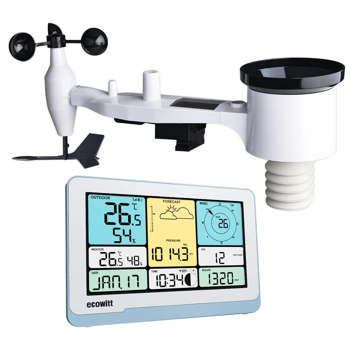 Weerstation WS3820 WS69 met 7-in-1, wifi, 7,5 inch, 16 seconden, draadloze werking en zonne-energie