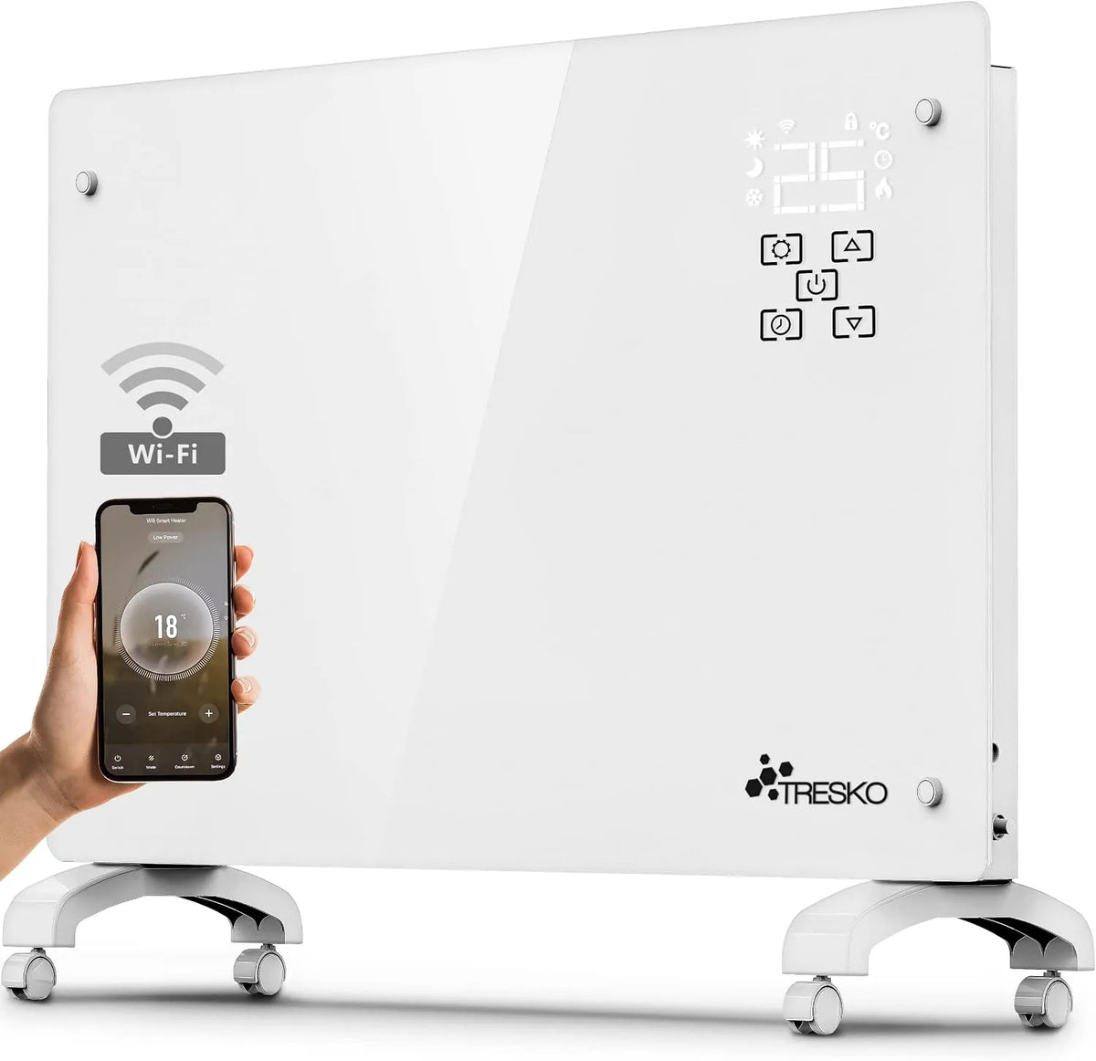 Convector met 1500 W, wifi, timer, 1-24 uur, digitaal display en geluidsarme werking