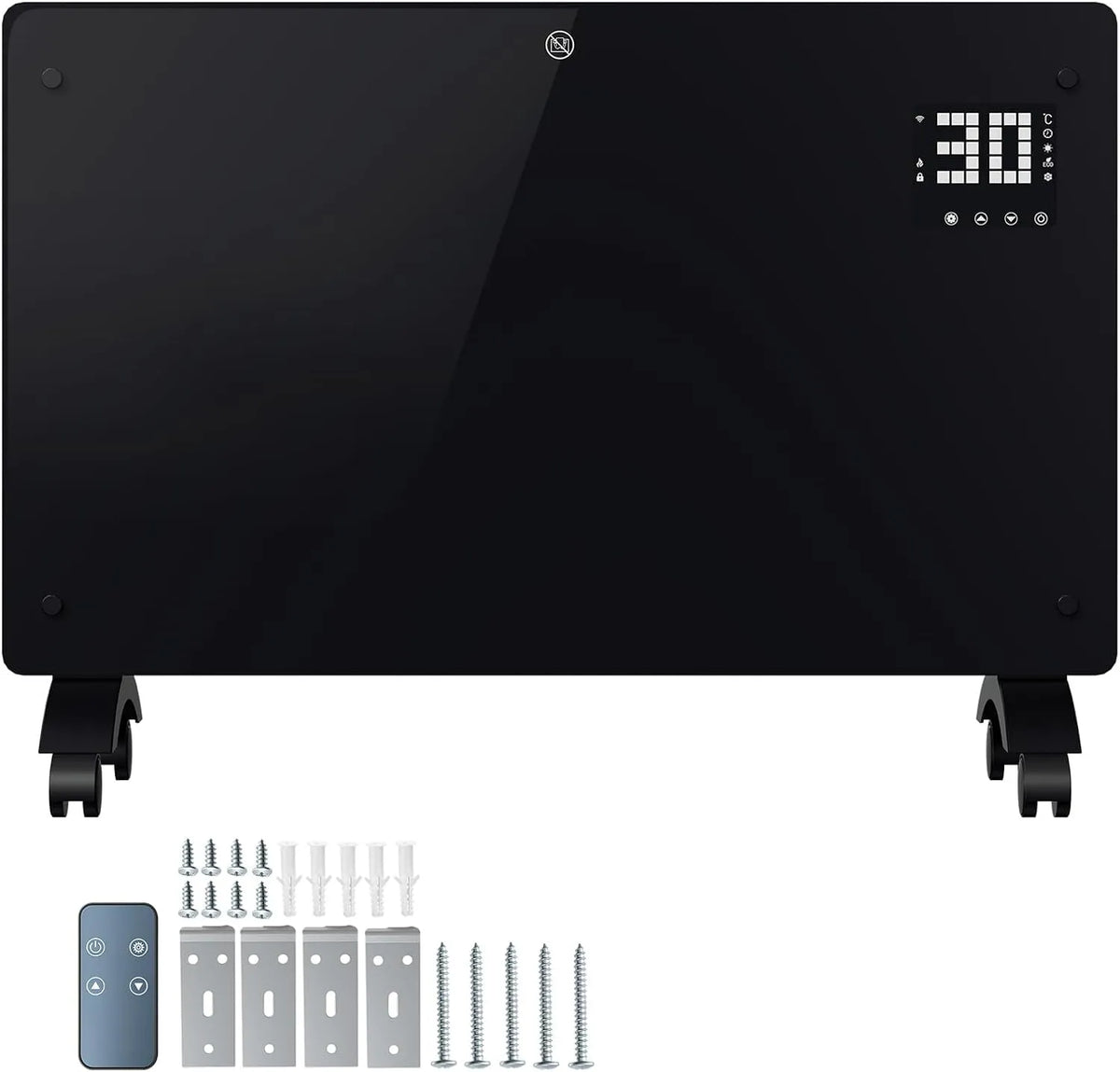 Infraroodverwarming met 2000 W, wandmontage, wifi, afstandsbediening, app-bediening, digitaal display, regelbare thermostaat en RVS