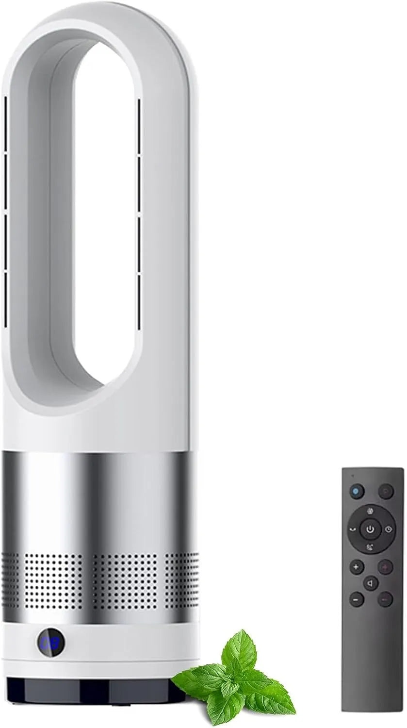 Ventilator, Warme en, 18 inch bladloze ventilator met 8-uurs timer, oscillerend 80°, LED-display, luchtcirculerende staande ventilatoren