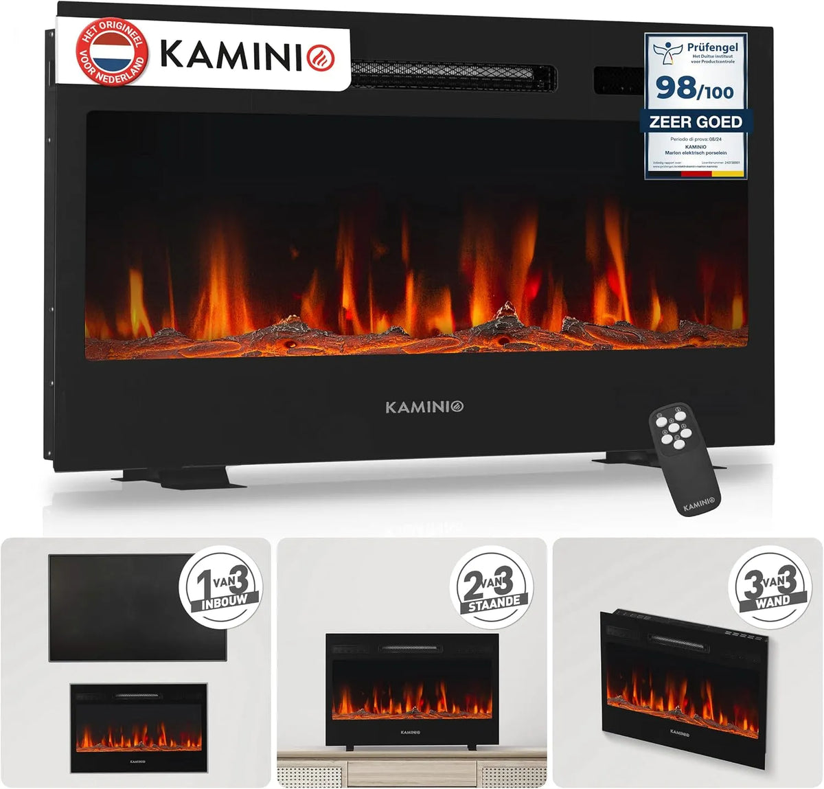 Elektrische haard, 3-in-1, 3D-vlameffect, 12 vlamkleuren, afstandsbediening 76 cm