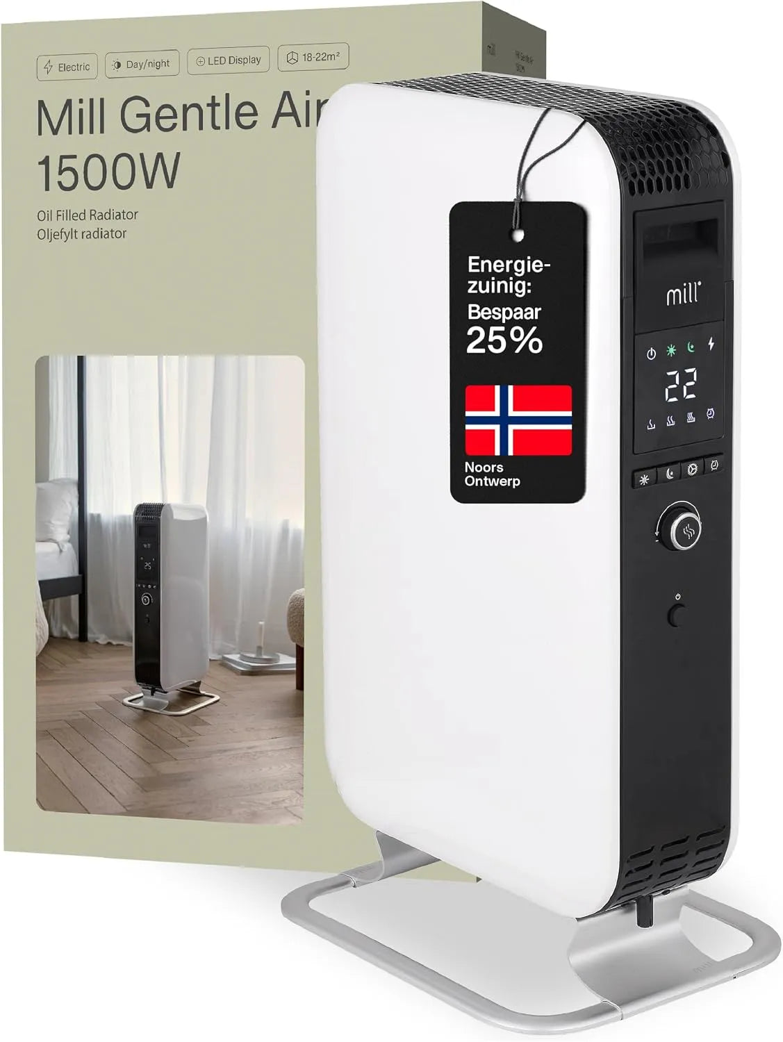 Elektrische kachel, 1500 W, tot 22 m2, geluidsarm, veilige en energiezuinige elektrische verwarming, oil radiator, electric heater, ontworpen in
