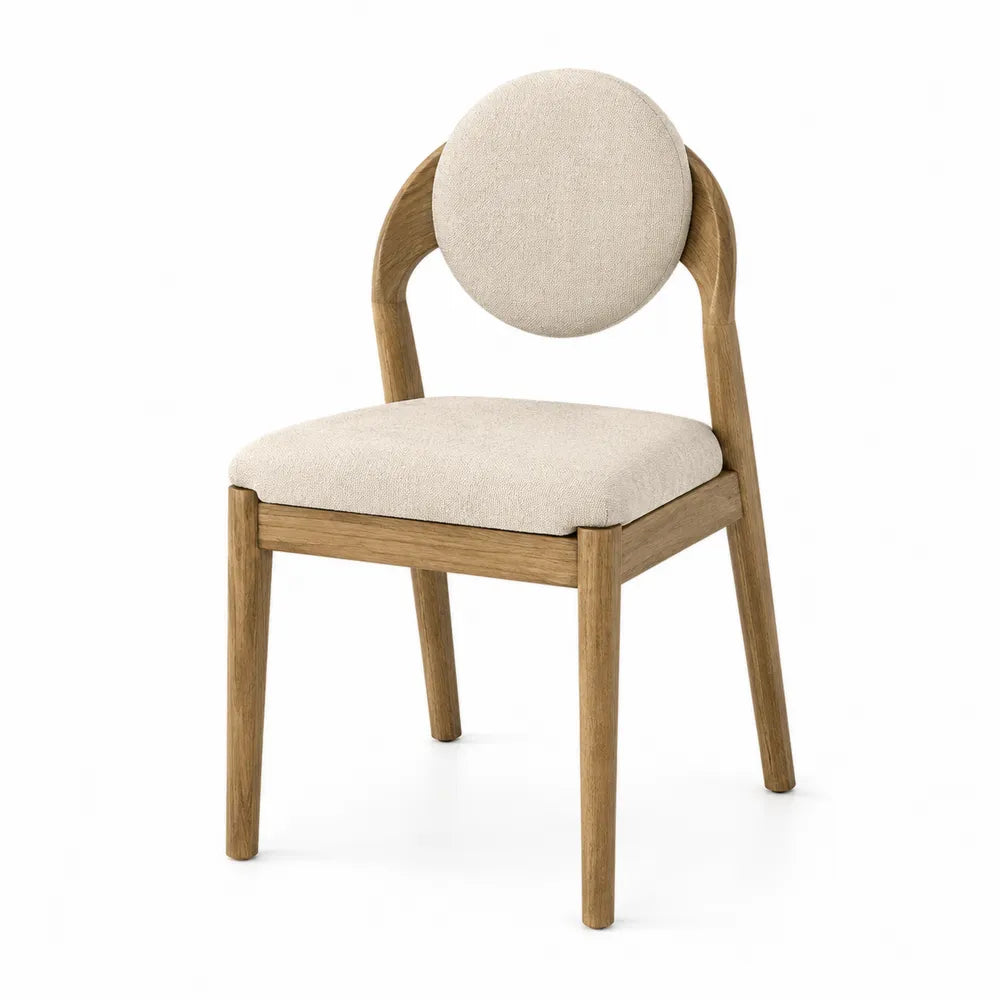 Silla de comedor de roble y lino beige