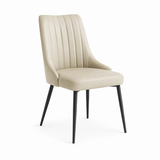 Silla de cuero sintético beige con patas de metal