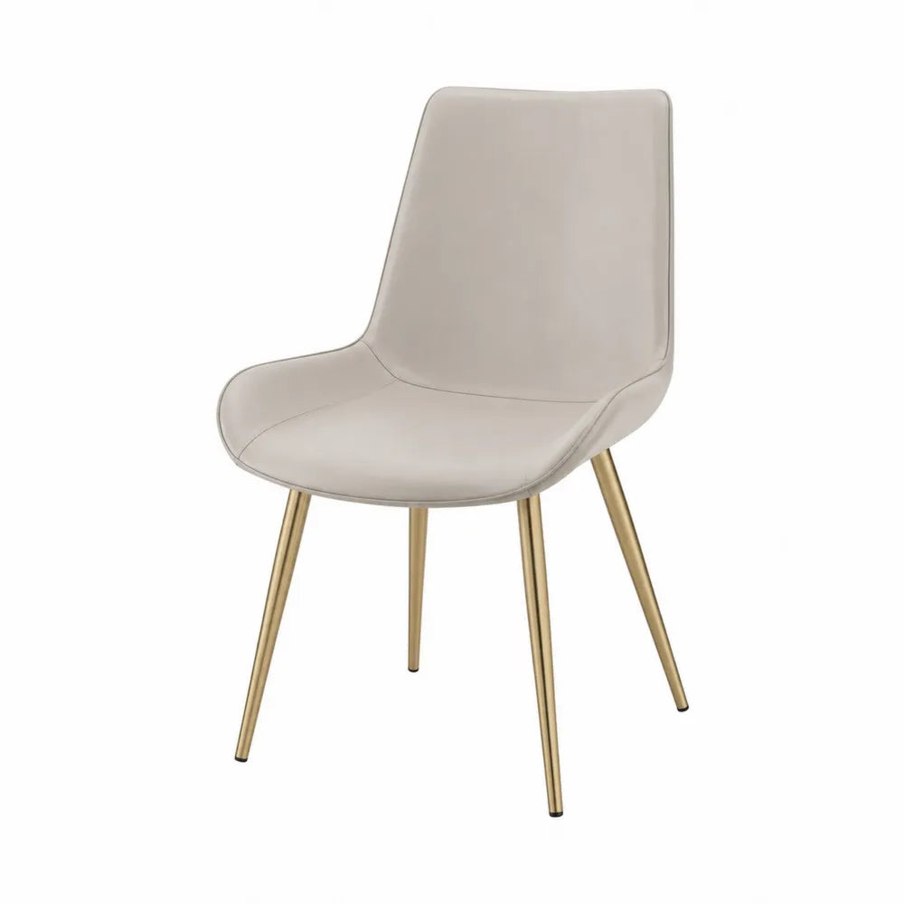 Silla de comedor de poliéster beige con patas de acero dorado