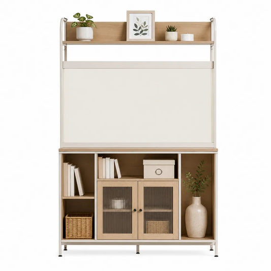 Estantería de MDF con puertas de vidrio templado y estructura de acero, 180x120x40 cm