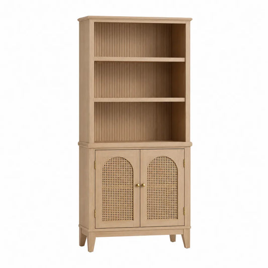 Estantería de Madera de Roble con Puertas de Ratán 180cm