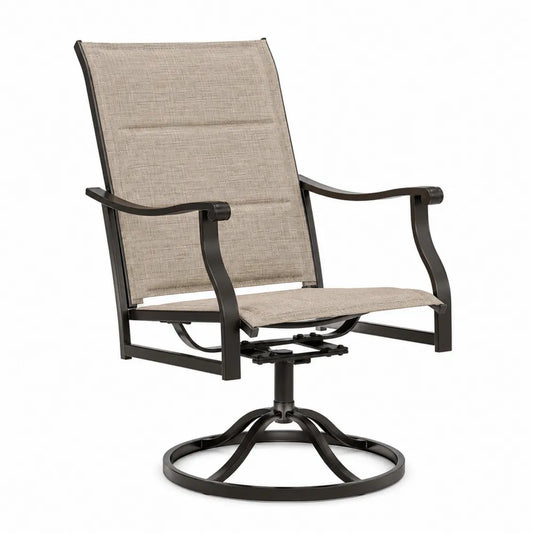 Silla de jardín giratoria de metal y textileno beige