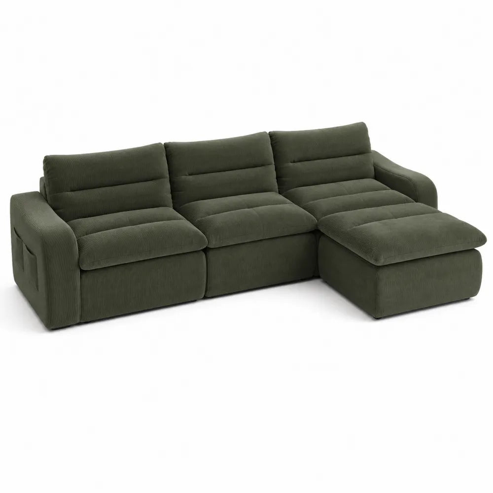 Sofá rinconero de corduroy verde oliva con chaise longue 270 cm