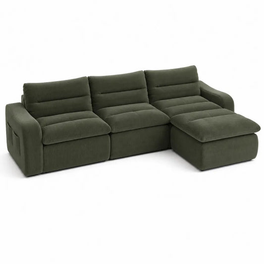 Sofá rinconero de corduroy verde oliva con chaise longue 270 cm