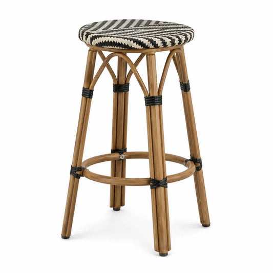 Taburete de aluminio con mimbre sintético negro y beige 75 cm