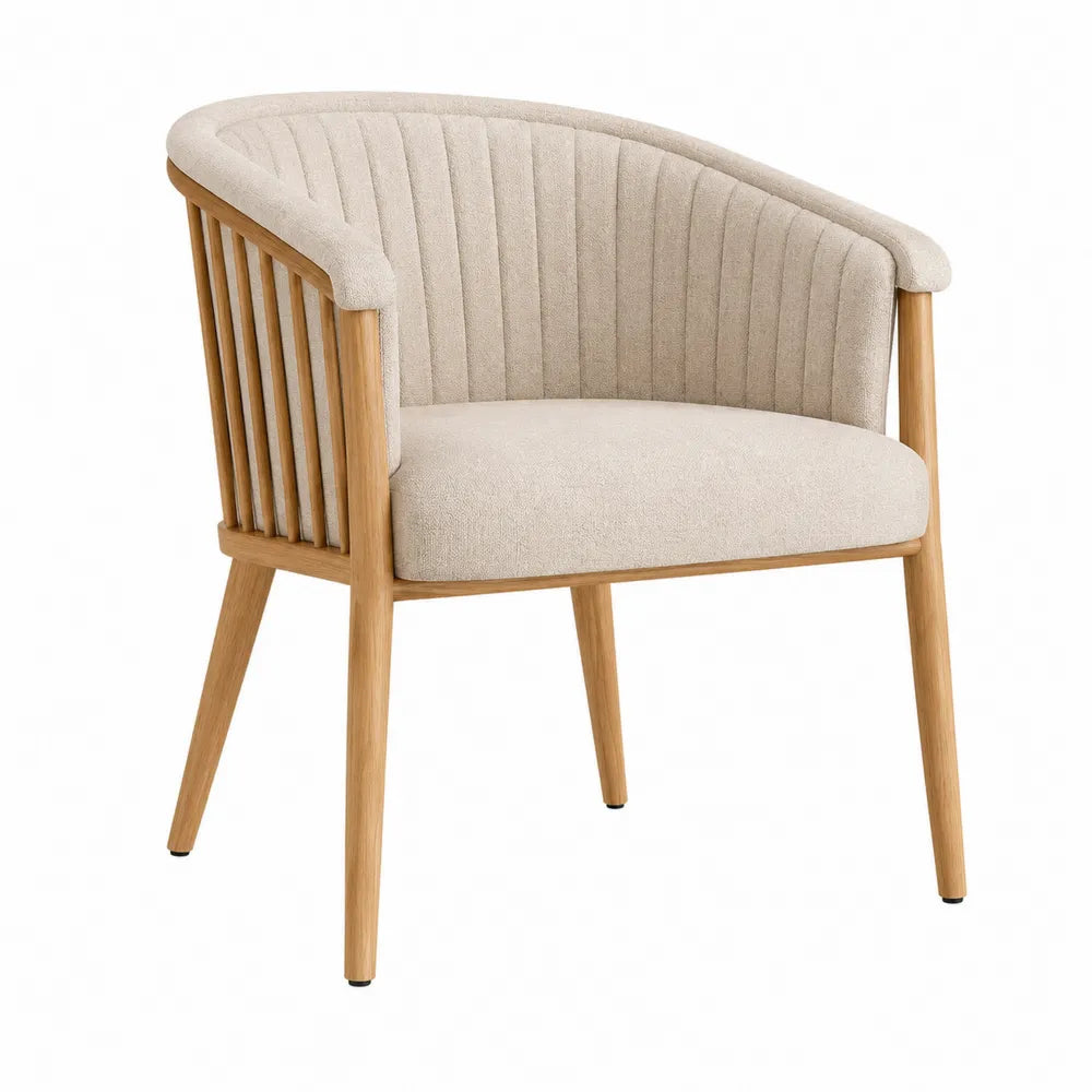 Silla de comedor beige con estructura de roble