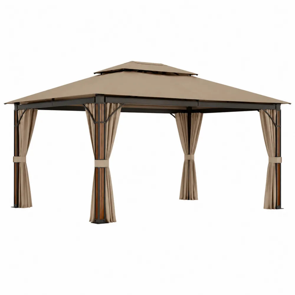 Carpa de jardín 3x4m con estructura metálica y cortinas color beige