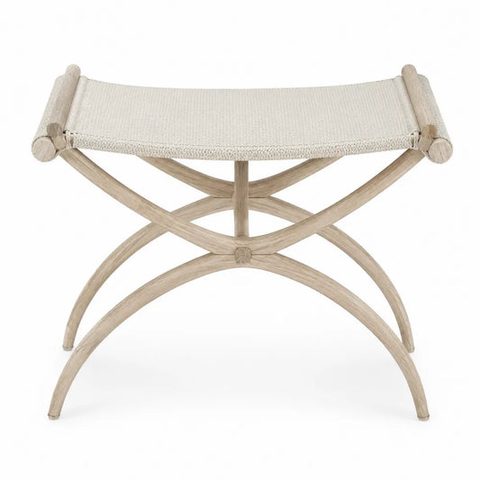 Banco madera de roble y lino beige 60 cm x 40 cm x 45 cm
