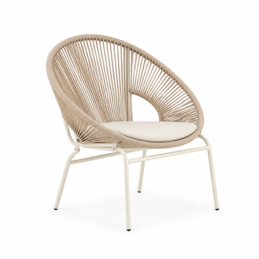 Silla de cuerda de poliéster beige con estructura de acero