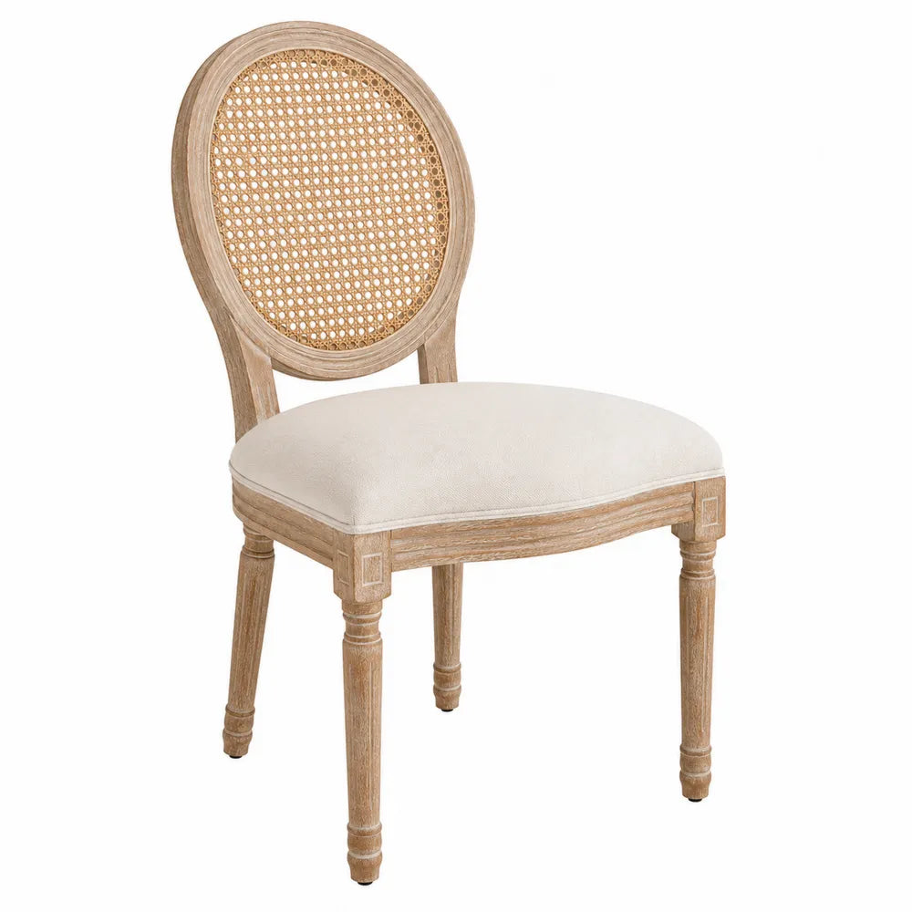 Silla de madera y ratán con asiento de poliéster beige