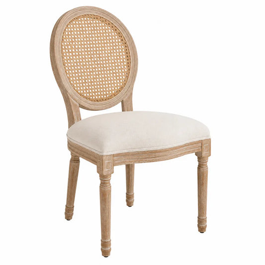 Silla de madera y ratán con asiento de poliéster beige
