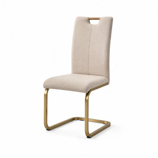 Silla de Comedor de Tela Beige con Estructura de Acero Dorada