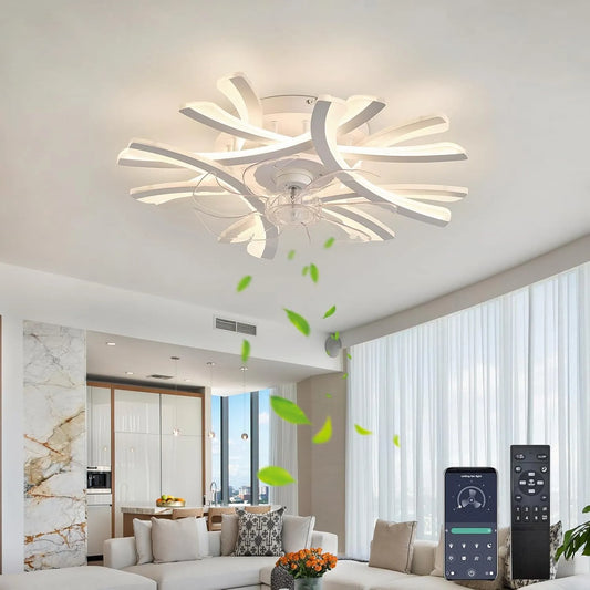 Ventilator, 75CM, Moderne Plafondventilator met Lamp 6 Snelheden Omkeerbaar Zomer/Winter, geluidsarm Ceiling Fan Lamp Woonkamer Slaapkamer