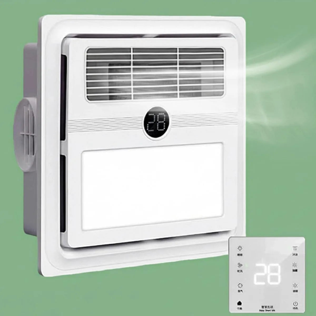 Afzuigventilator met 35 x 35 cm, 2500 W, 10 minuten, 20 °C, afstandsbediening en geluidsarme werking