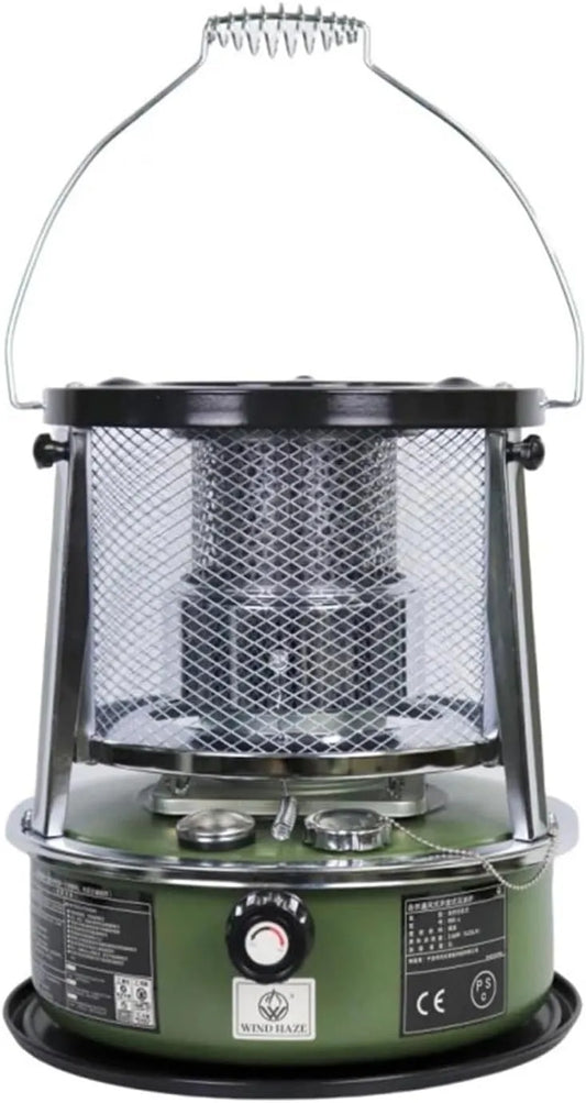Elektrische kachel met 33 x 33 x 38 cm, 19-21 uur en groen, Kerosine Convectieverwarmer Camping Draagbare Ruimteverwarmer