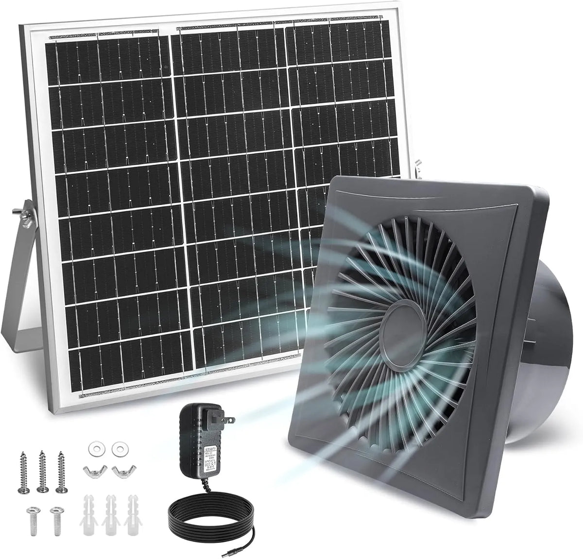 Ventilator, 25 W, terugslagventiel, hoge ontluchtingsventilator, 8 inch, netadapter en montagehouder, 25 W