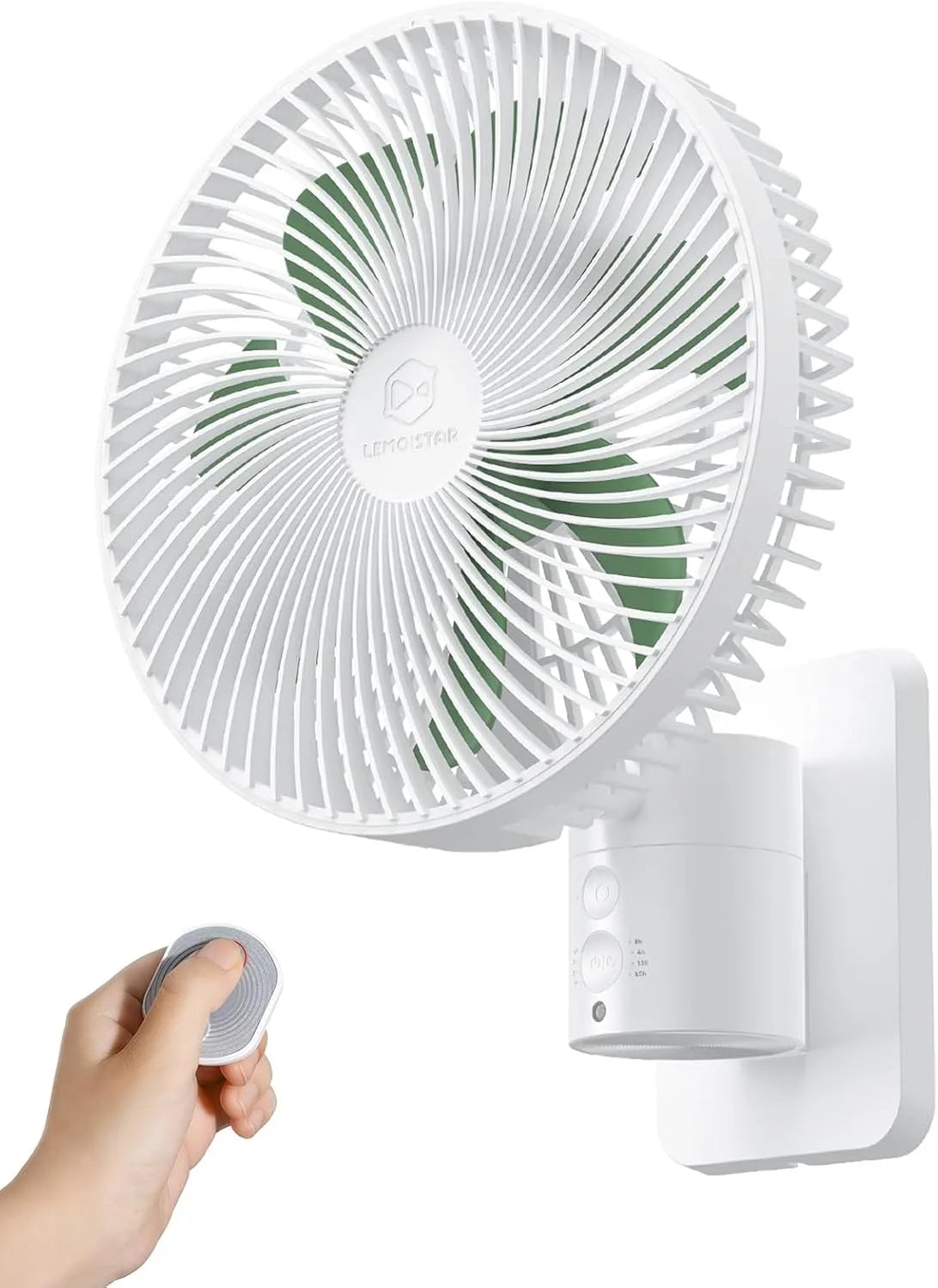 Ventilator, 4 snelheden, timer, 21,6 cm ventilator, geluidsarm wandventilator met 1,8 m koord, 90° oscillerend, kantelbaar