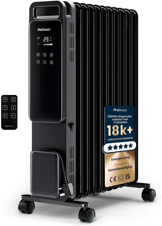 Elektrische kachel met 2500 W, 3 Modi, 24-uurs Timer en zwart