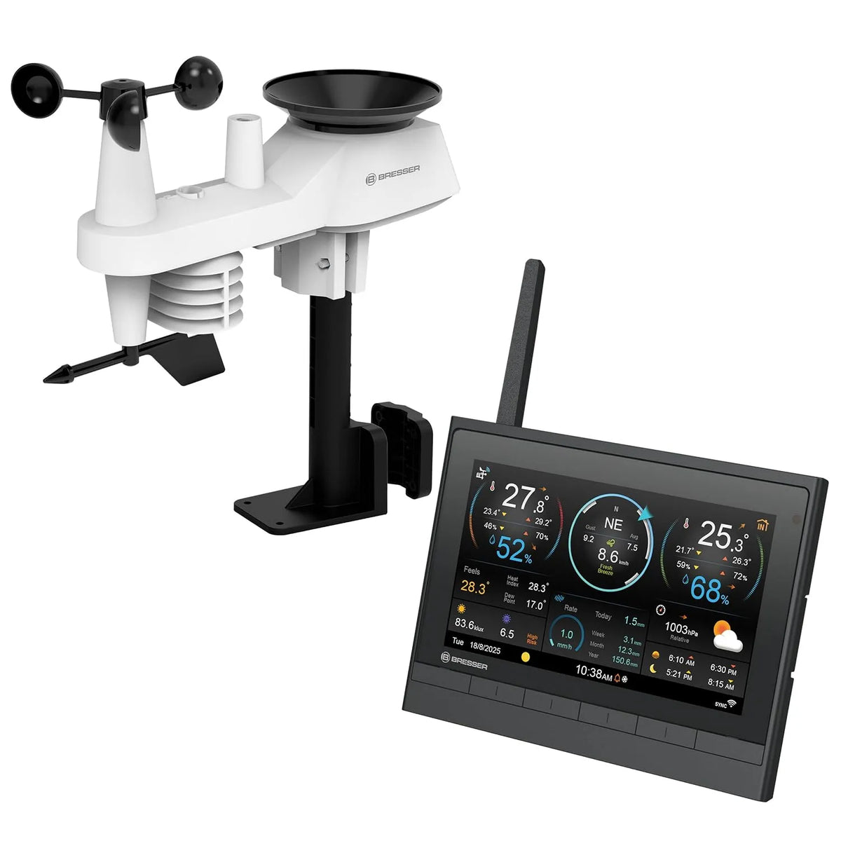 Weerstation met WiFi, Bresser SolarWeer 7 in 1 HD WiFi weerstation met 7 inch kleurenscherm