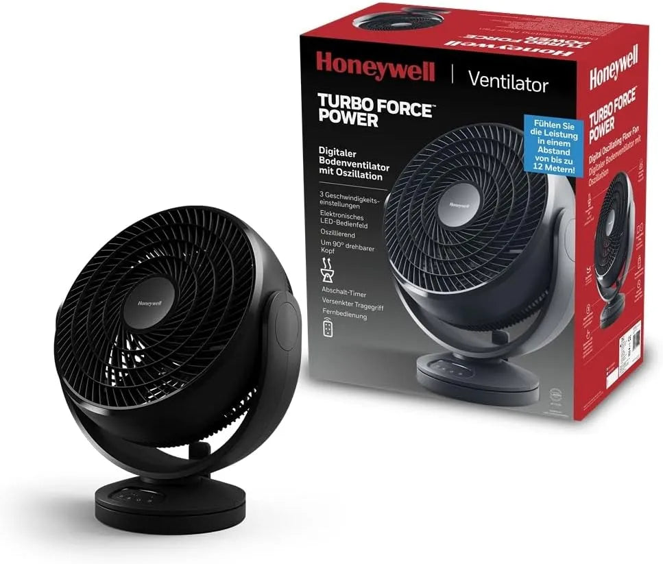 Ventilator HF715BE met 3 snelheden, 4 uur, timer, afstandsbediening, geluidsarme werking, oscillatiefunctie, gerichte luchtcirculatie en zwart