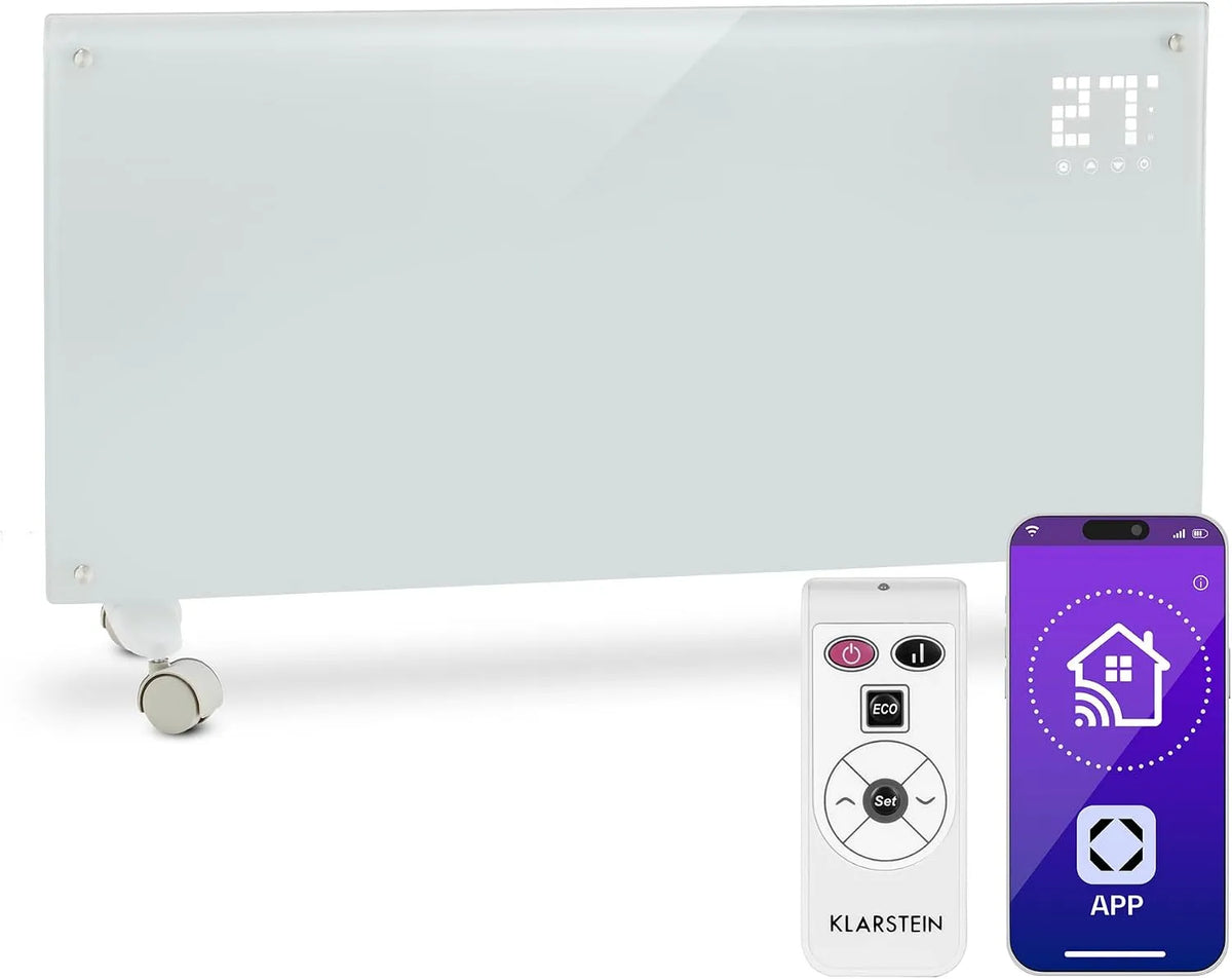 Klarstein Bornholm Smart Convectieverwarmer, Klarstein Bornholm IP24, 24-uurs timer, 2 verwarmingsniveaus: 1000/2000 W, IP24: spatwaterdicht