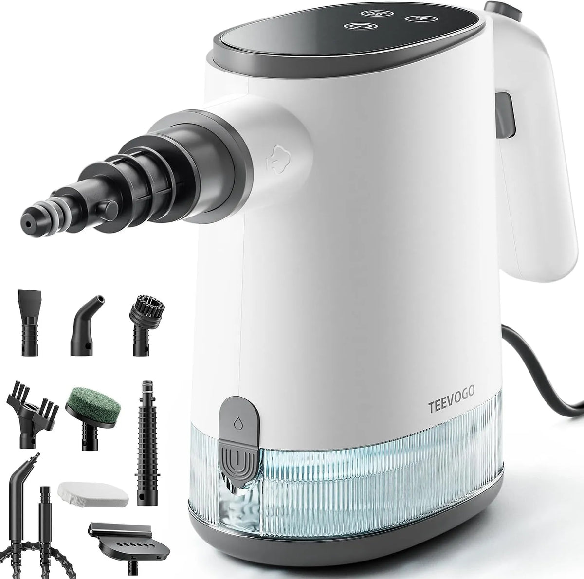 Stoomreiniger met 650ml, 1200 W, 15 seconden, 110°C, 250-400 ml, 35 MINUTEN, aanraakbediening en waterreservoir