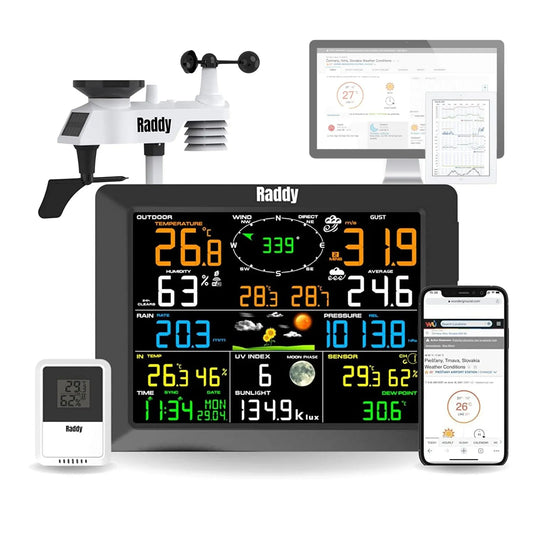 Weerstation, 10 inch, wifi, regenmeter, kantoor, 14-in-1, windmeter, zonnesensor voor thuis, tuin, Raddy WF-100C