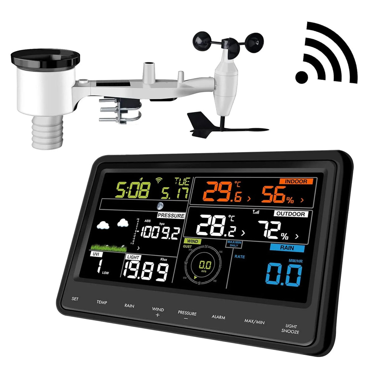 Weerstation, WS2910, wifi, 7-in-1 sensor, 3-in-1, geïntegreerde sensor, werkt op zonne-energie, voor binnen
